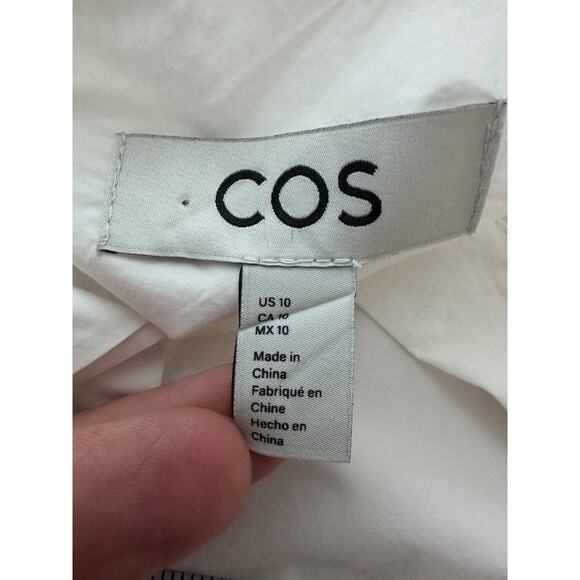 COS Women Button Up Shirt Size 10 Classic Minimalist White Timeless Macrame Work - Picture 10 of 16